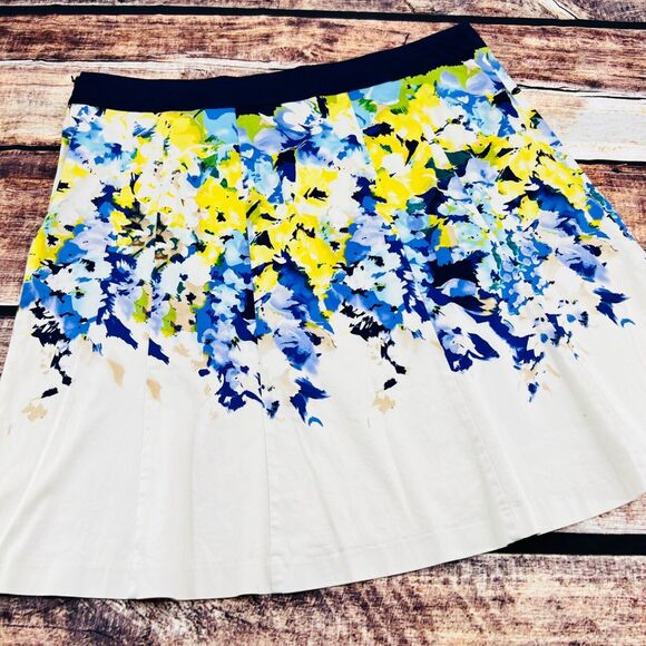 Lane‎ Bryant Pleated A-Line Skirt Women's Size 22 Plus White Blue Yellow Floral - Picture 10 of 10